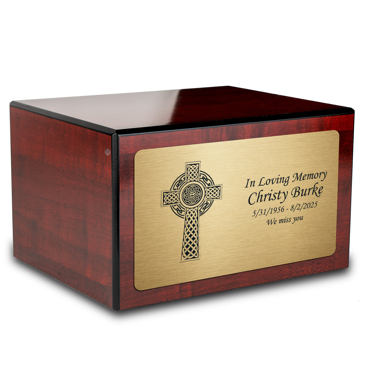 Custom Engraved Heritage Cherry Adult Cremation Urn Memorial Box for Ashes