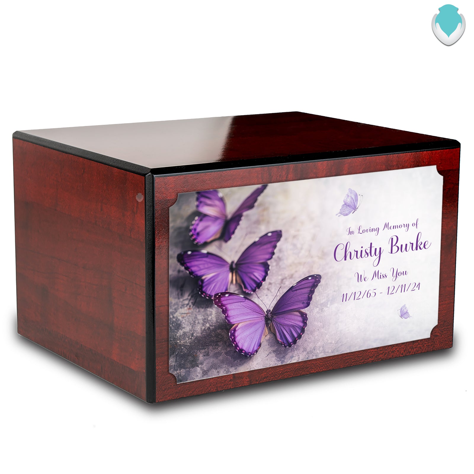 Custom Printed Heritage Cherry Butterflies Wood Box Cremation Urn