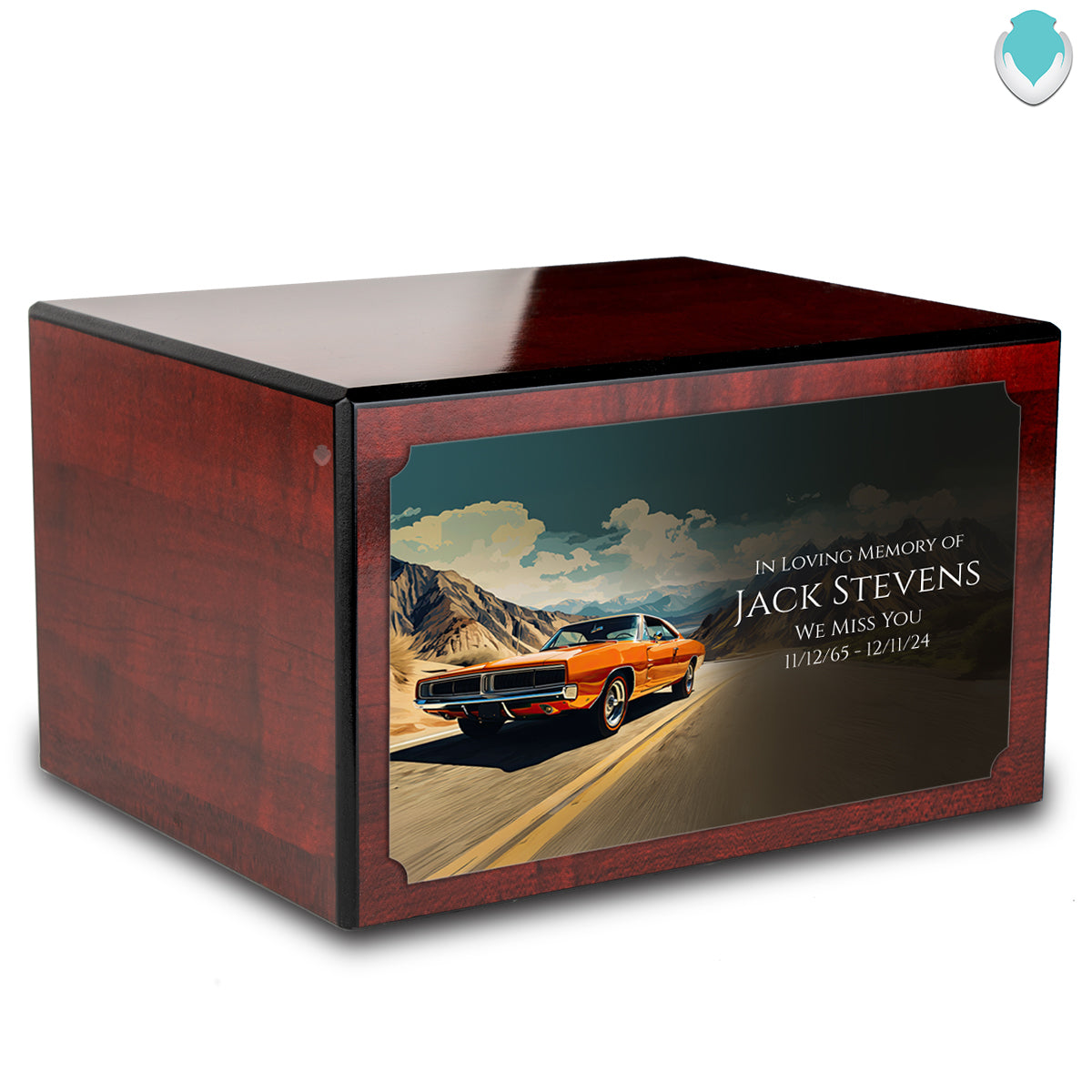 Custom Printed Heritage Cherry Classic Car Wood Box Cremation Urn