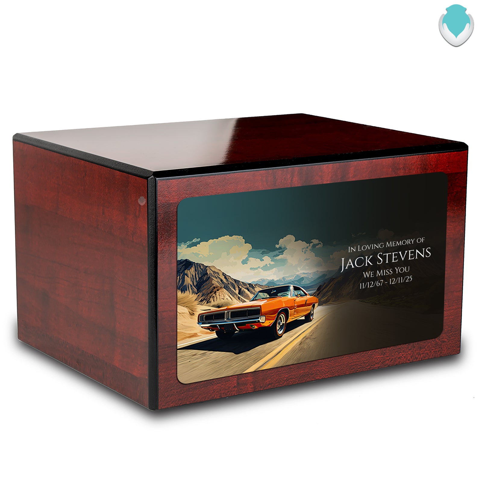 Custom Printed Heritage Cherry Classic Car Wood Box Cremation Urn