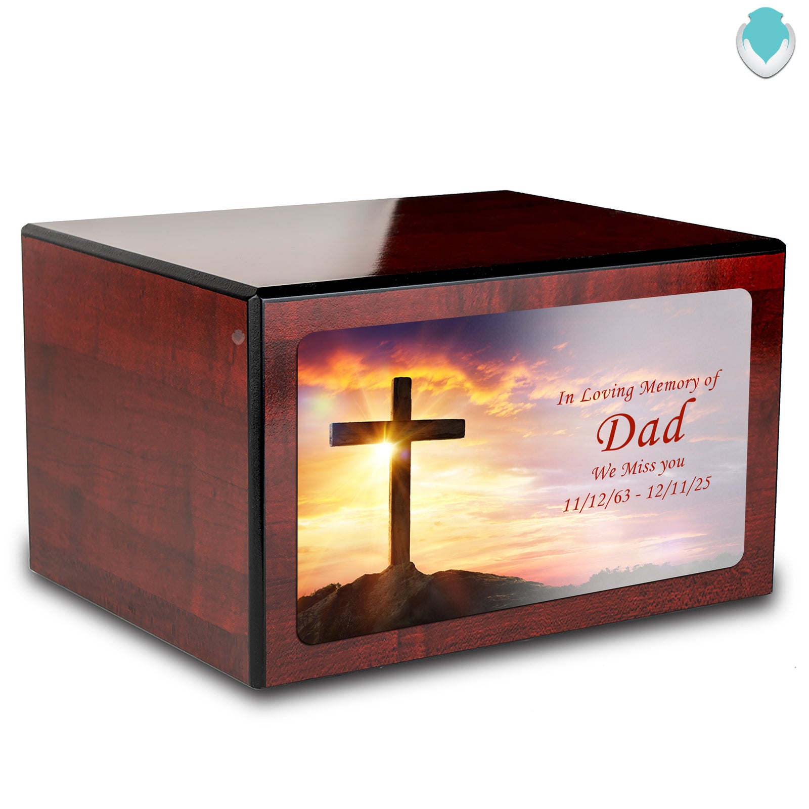 Custom Printed Heritage Cherry Cross Wood Box Cremation Urn