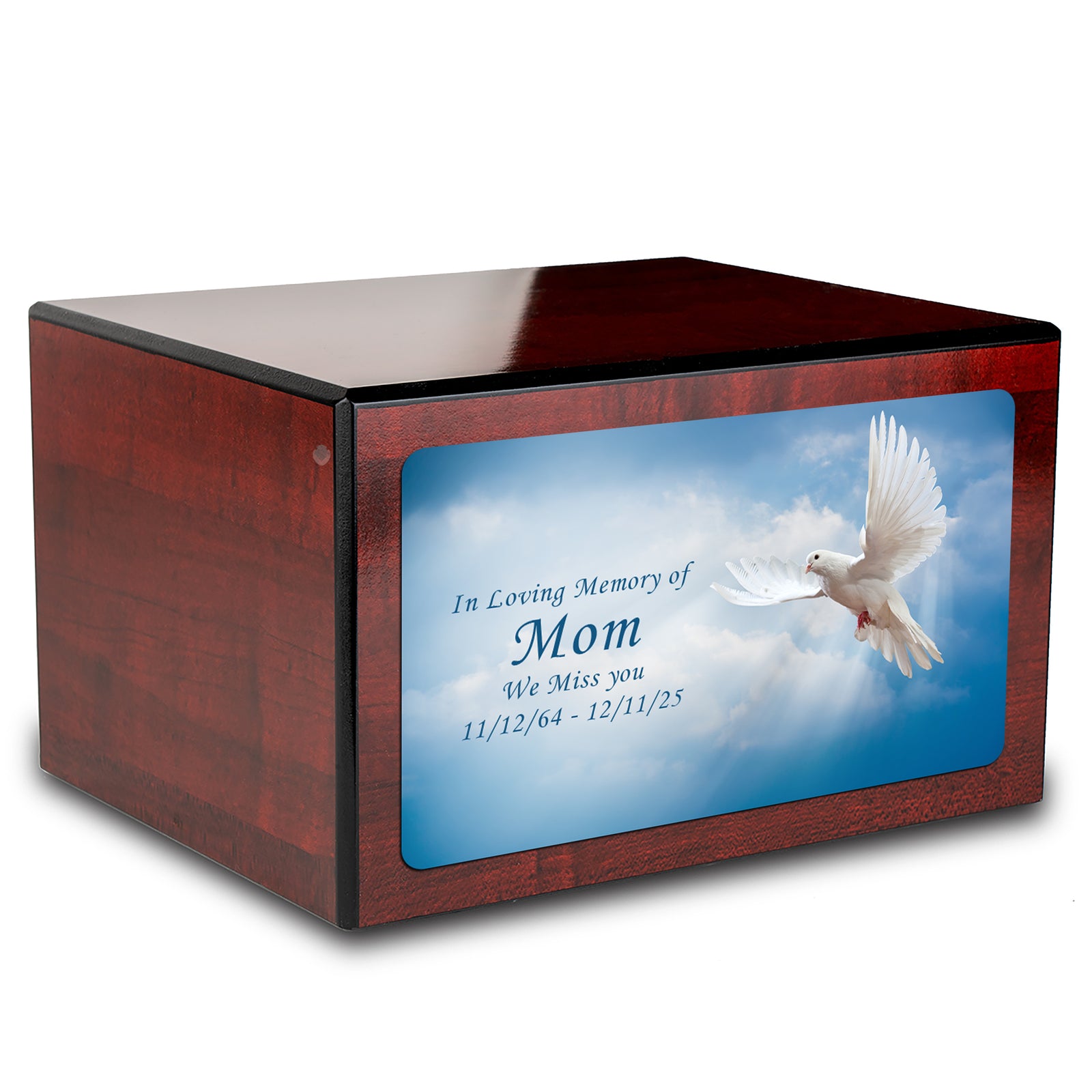 Custom Printed Heritage Cherry Dove Wood Box Cremation Urn