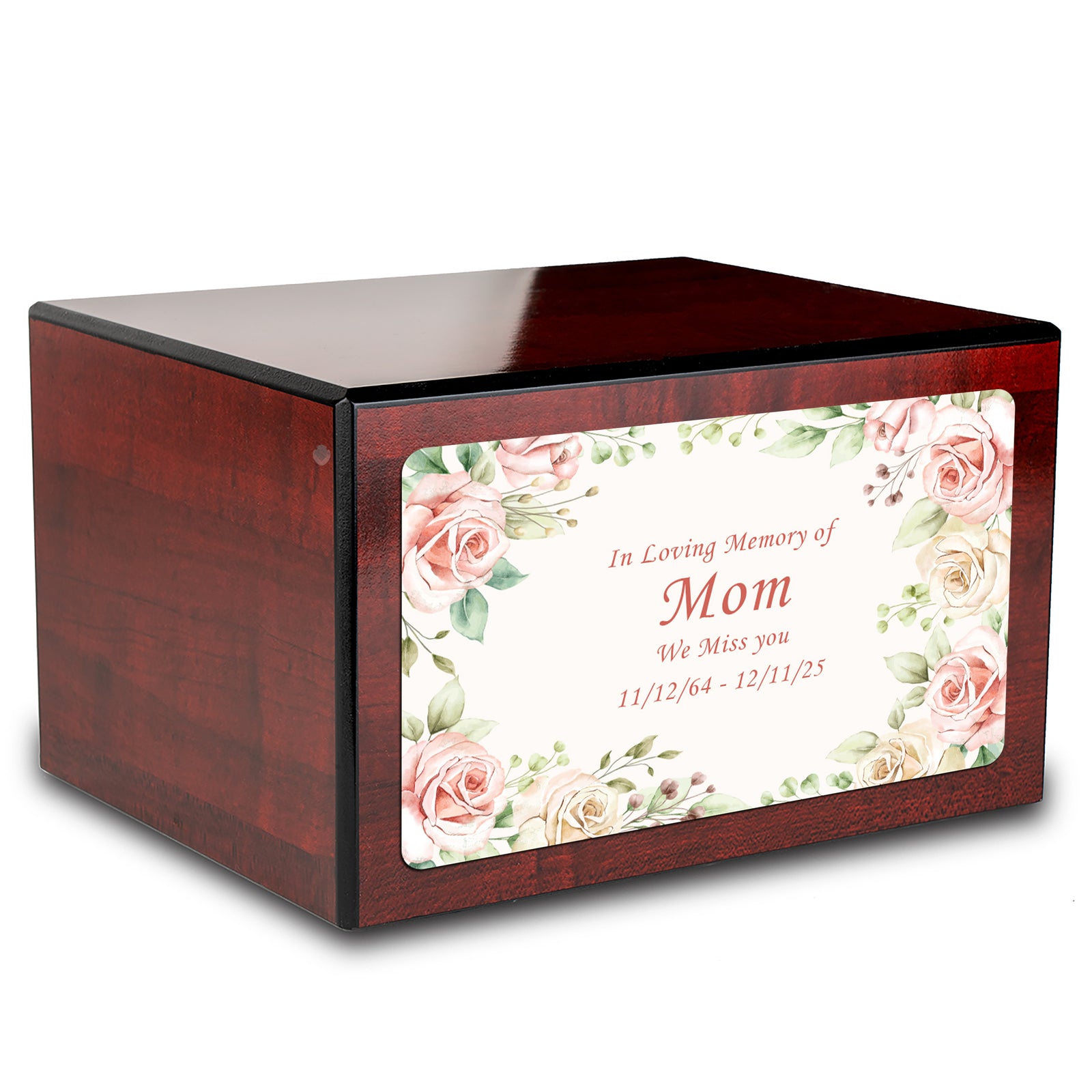Custom Printed Heritage Cherry Flower Frame Wood Box Cremation Urn