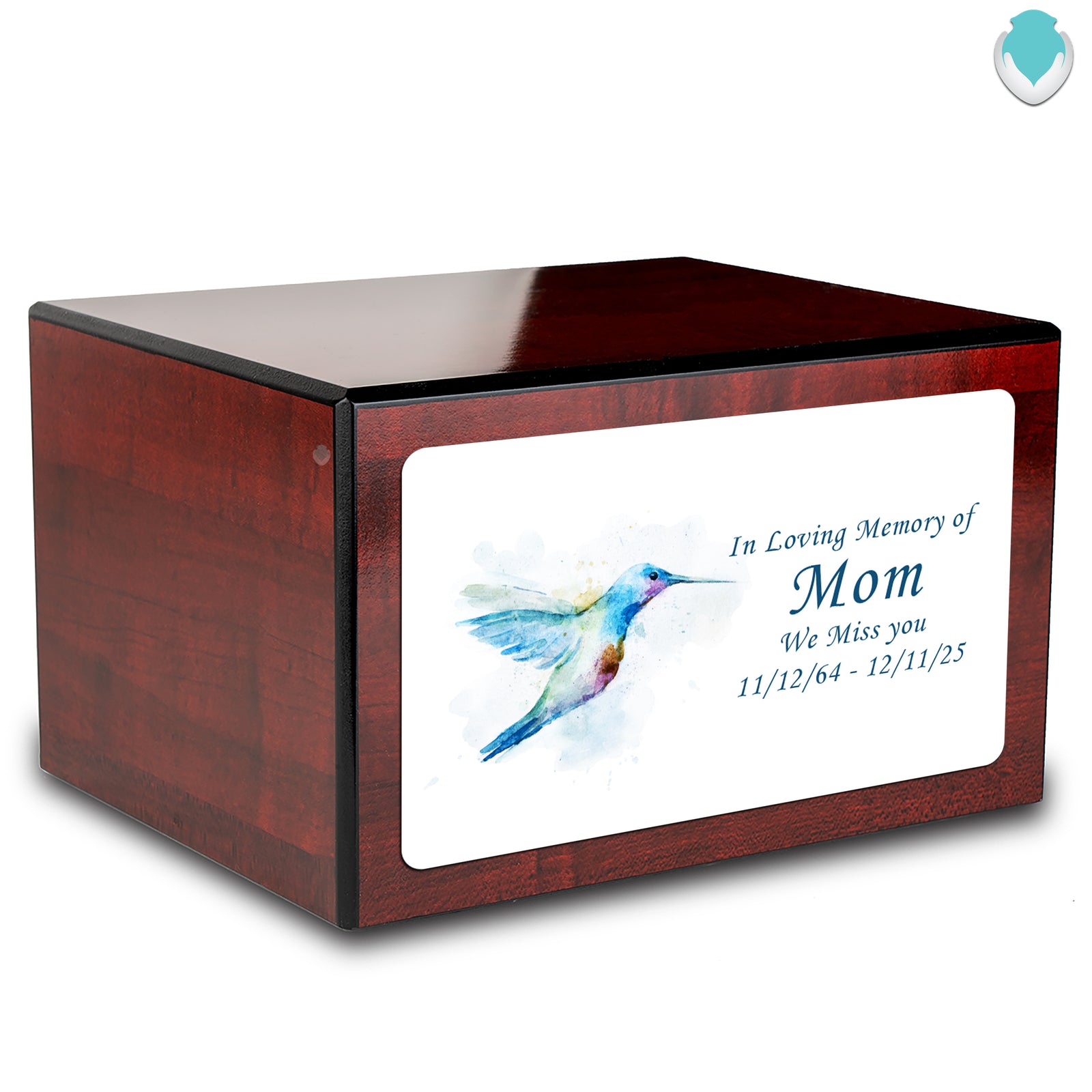 Custom Printed Heritage Cherry Hummingbird Wood Box Cremation Urn