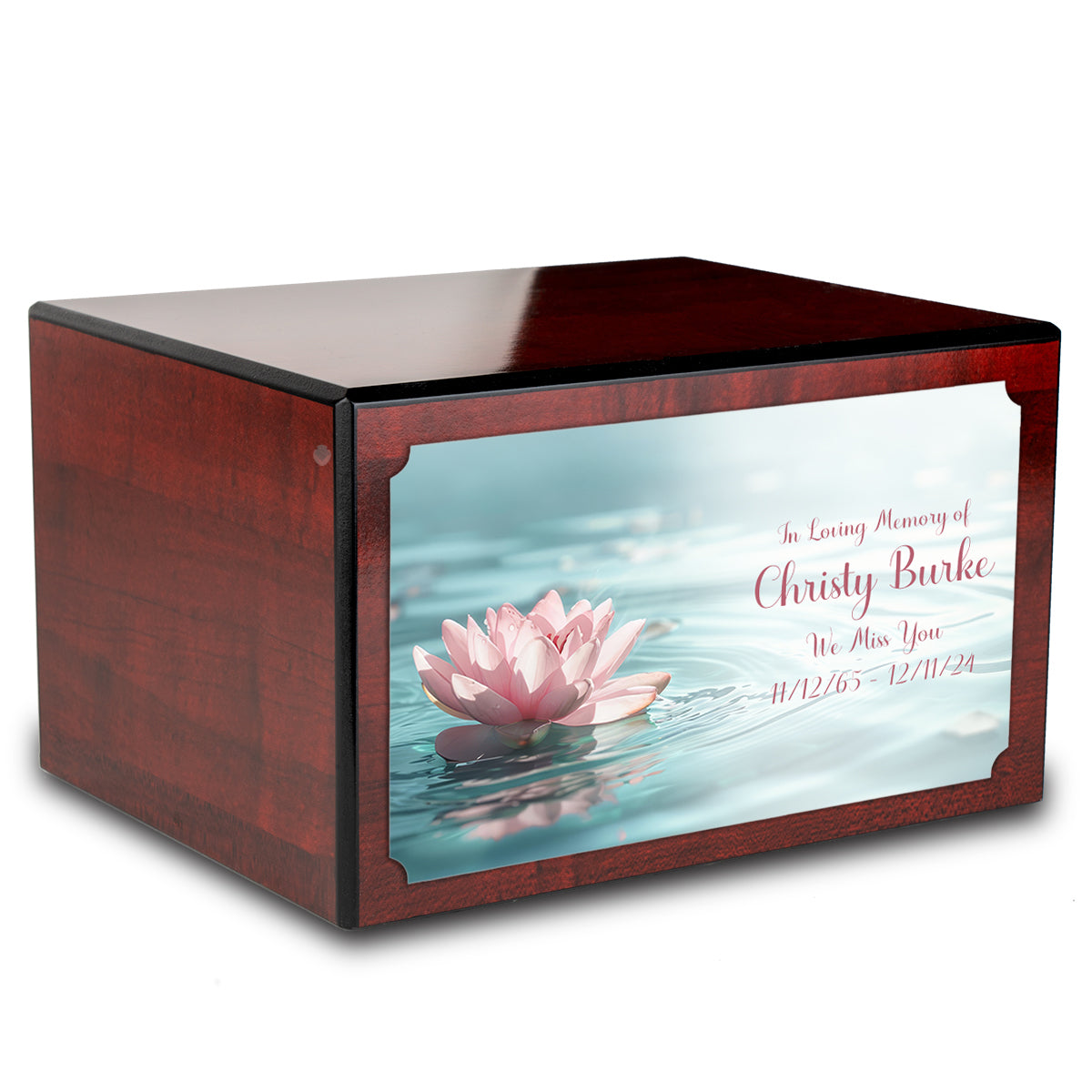 Custom Printed Heritage Cherry Lotus Flower Wood Box Cremation Urn