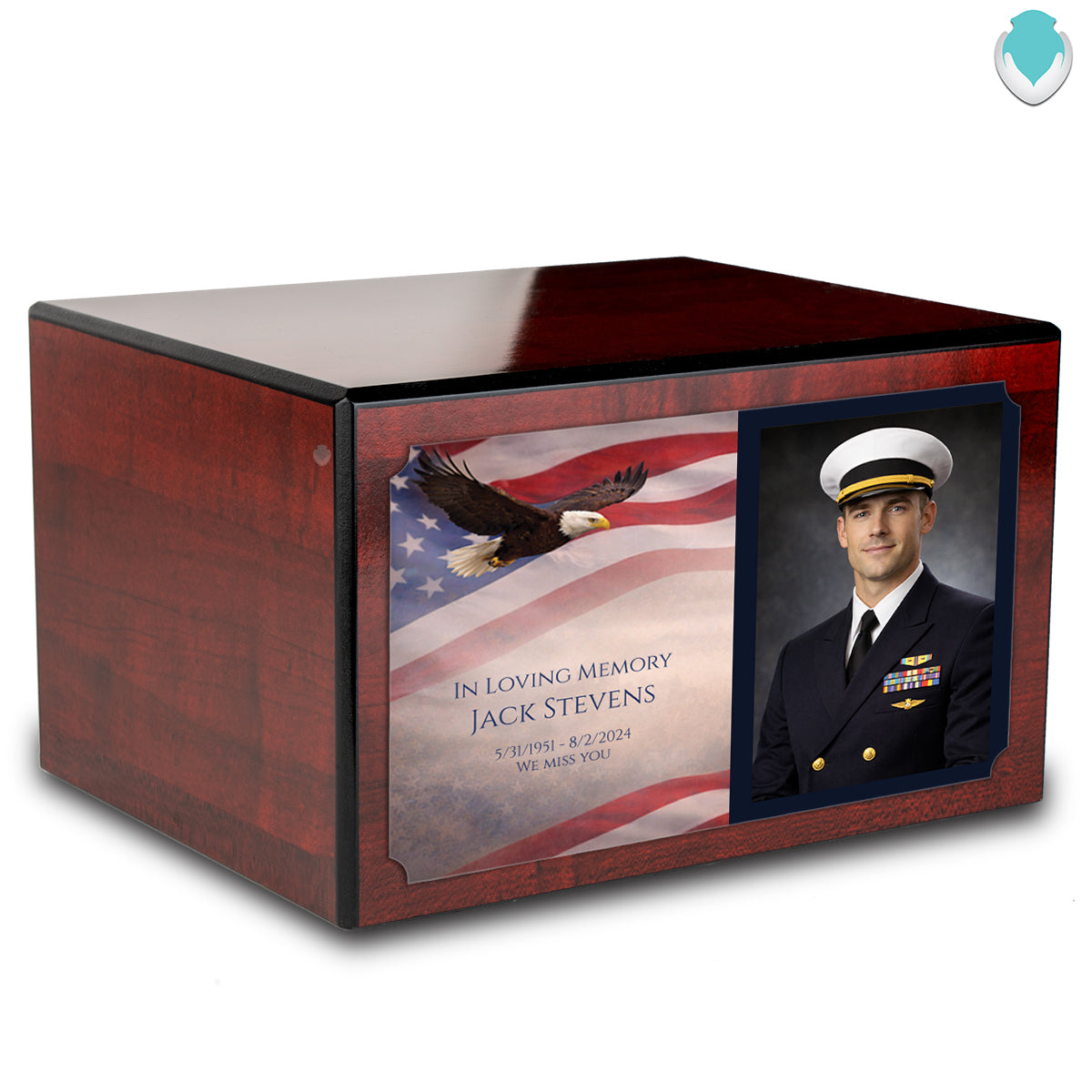 Custom Printed Heritage Cherry Photo American Glory Wood Box Cremation Urn