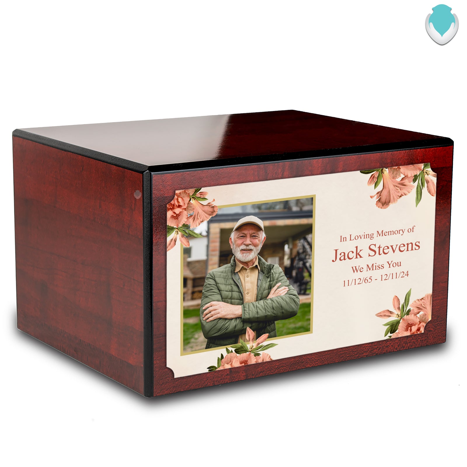 Custom Printed Heritage Cherry Azalea Flower Wood Box Cremation Urn