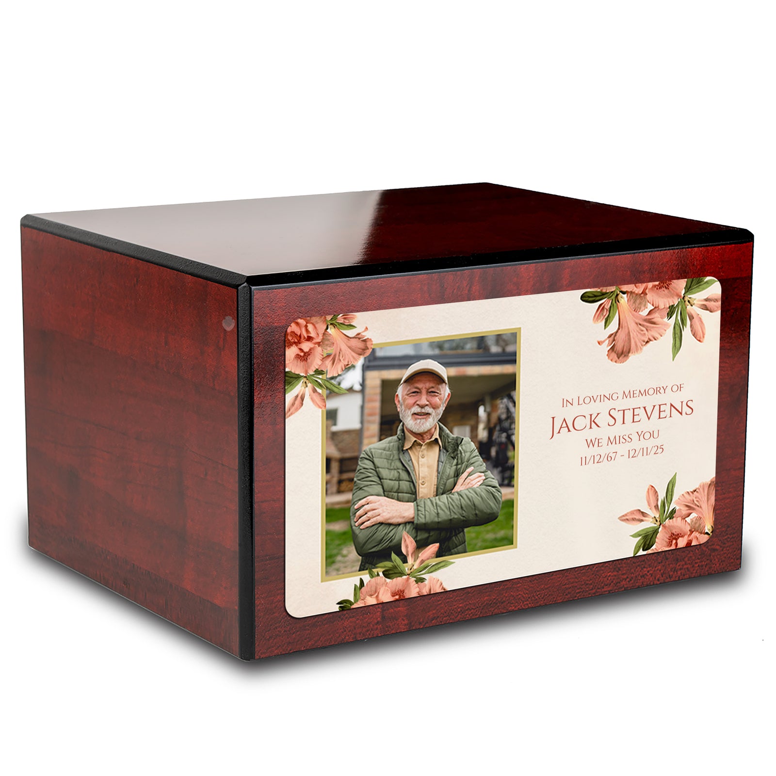 Custom Printed Heritage Cherry Azalea Flower Wood Box Cremation Urn