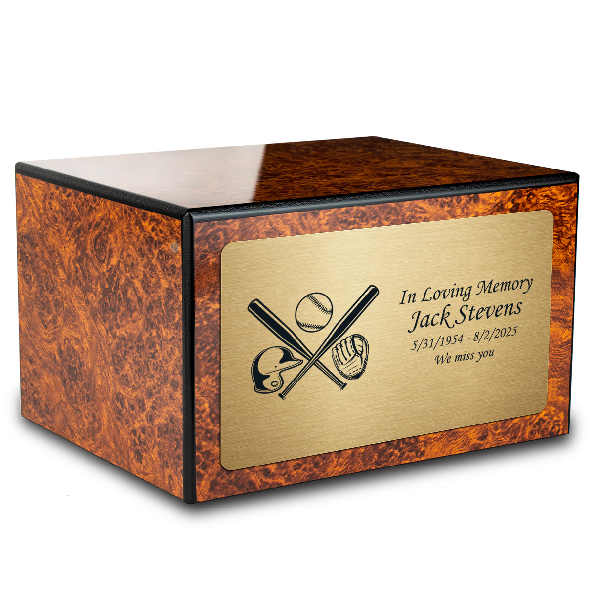 Custom Engraved Heritage Burl Adult Cremation Urn Memorial Box for Ashes