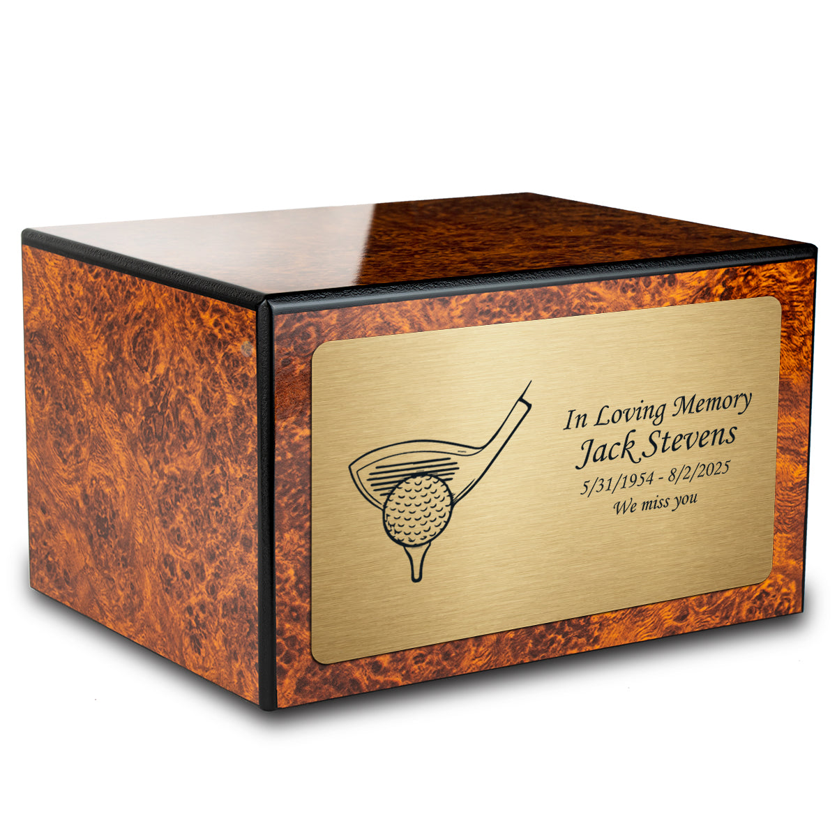 Custom Engraved Heritage Burl Adult Cremation Urn Memorial Box for Ashes