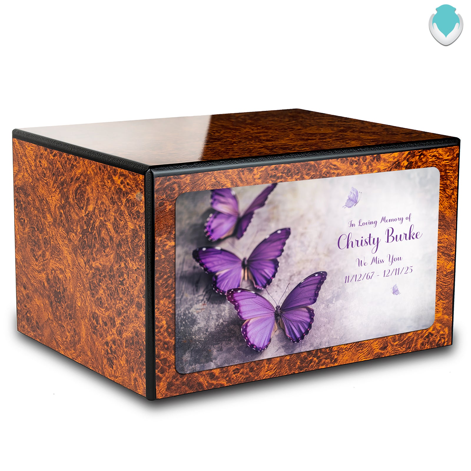 Custom Printed Heritage Burl Butterflies Wood Box Cremation Urn