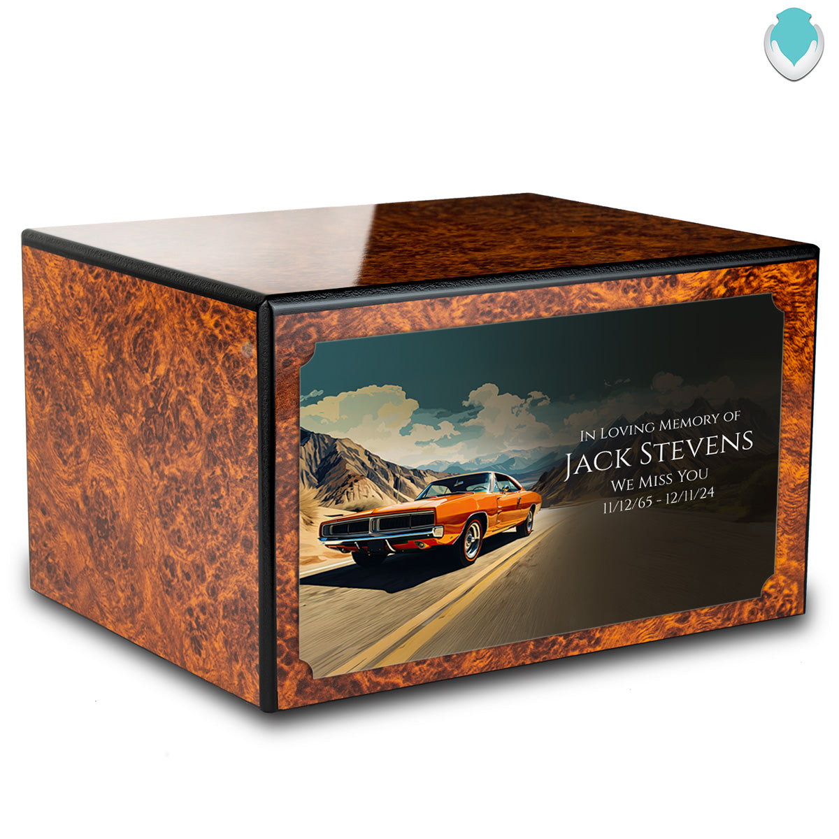Custom Printed Heritage Burl Classic Car Wood Box Cremation Urn