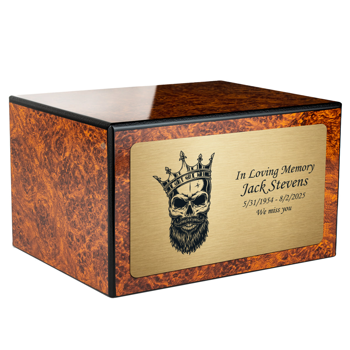 Custom Engraved Heritage Burl Adult Cremation Urn Memorial Box for Ashes