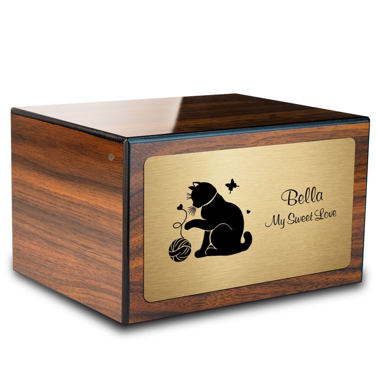 Heritage Walnut Fun Cat Large Pet Cremation Box Urn
