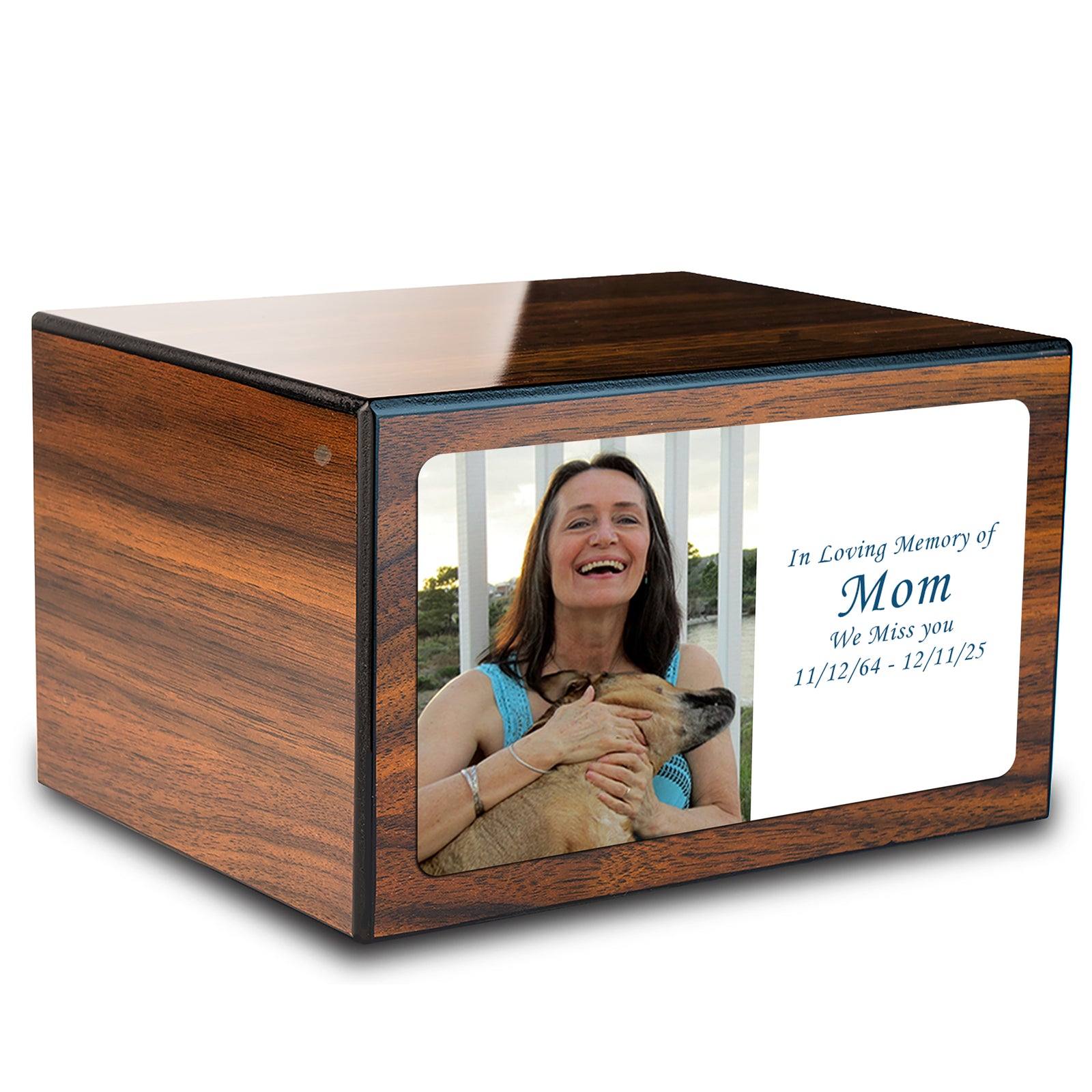 Custom Printed Heritage Walnut Photo Wood Box Cremation Urn