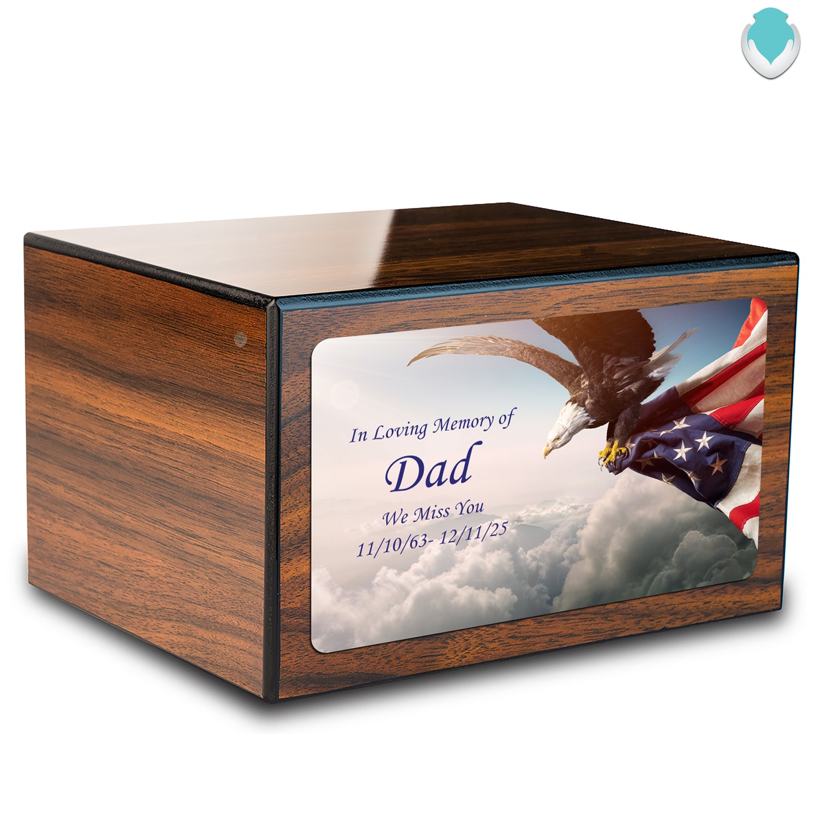 Custom Printed Heritage Walnut American Eagle Wood Box Cremation Urn