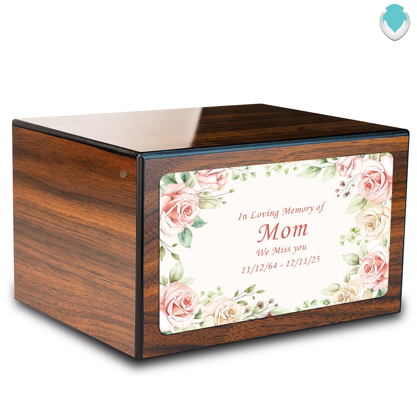 Custom Printed Heritage Walnut Flower Frame Wood Box Cremation Urn