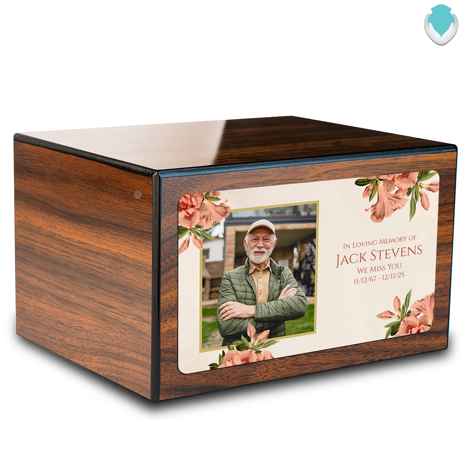 Custom Printed Heritage Walnut Azalea Flower Wood Box Cremation Urn