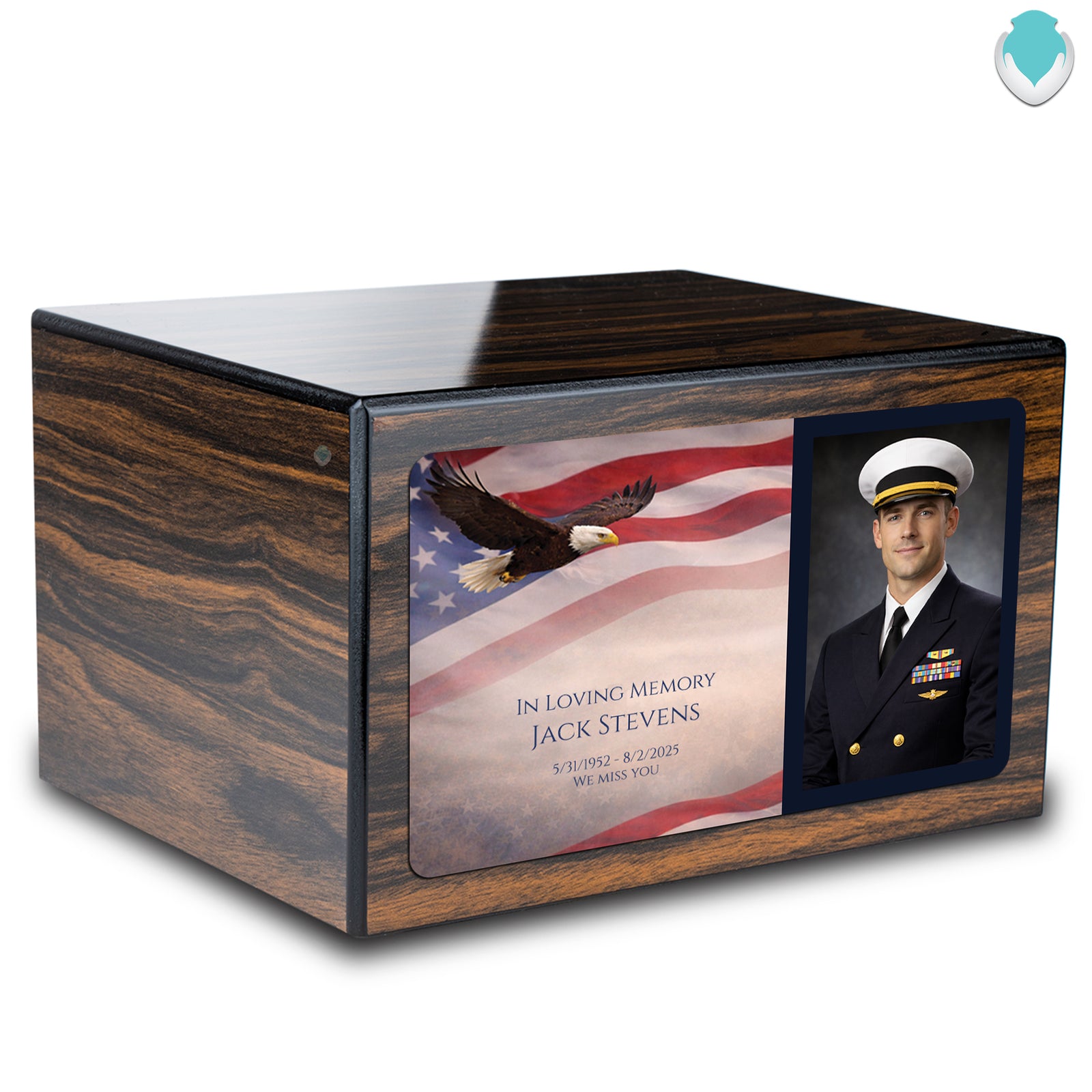 Custom Printed Heritage Espresso Photo American Glory Wood Box Cremation Urn