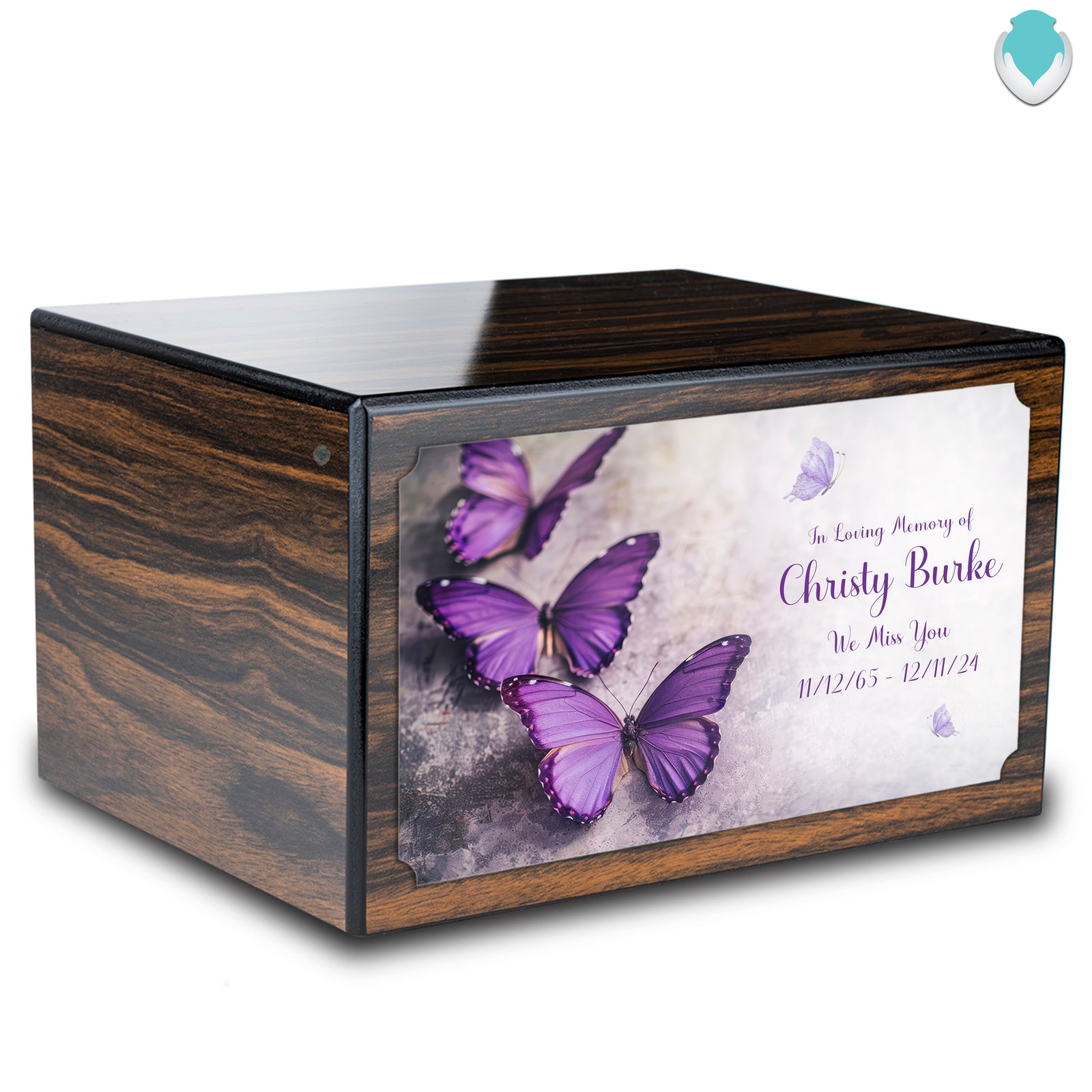 Custom Printed Heritage Espresso Butterflies Wood Box Cremation Urn