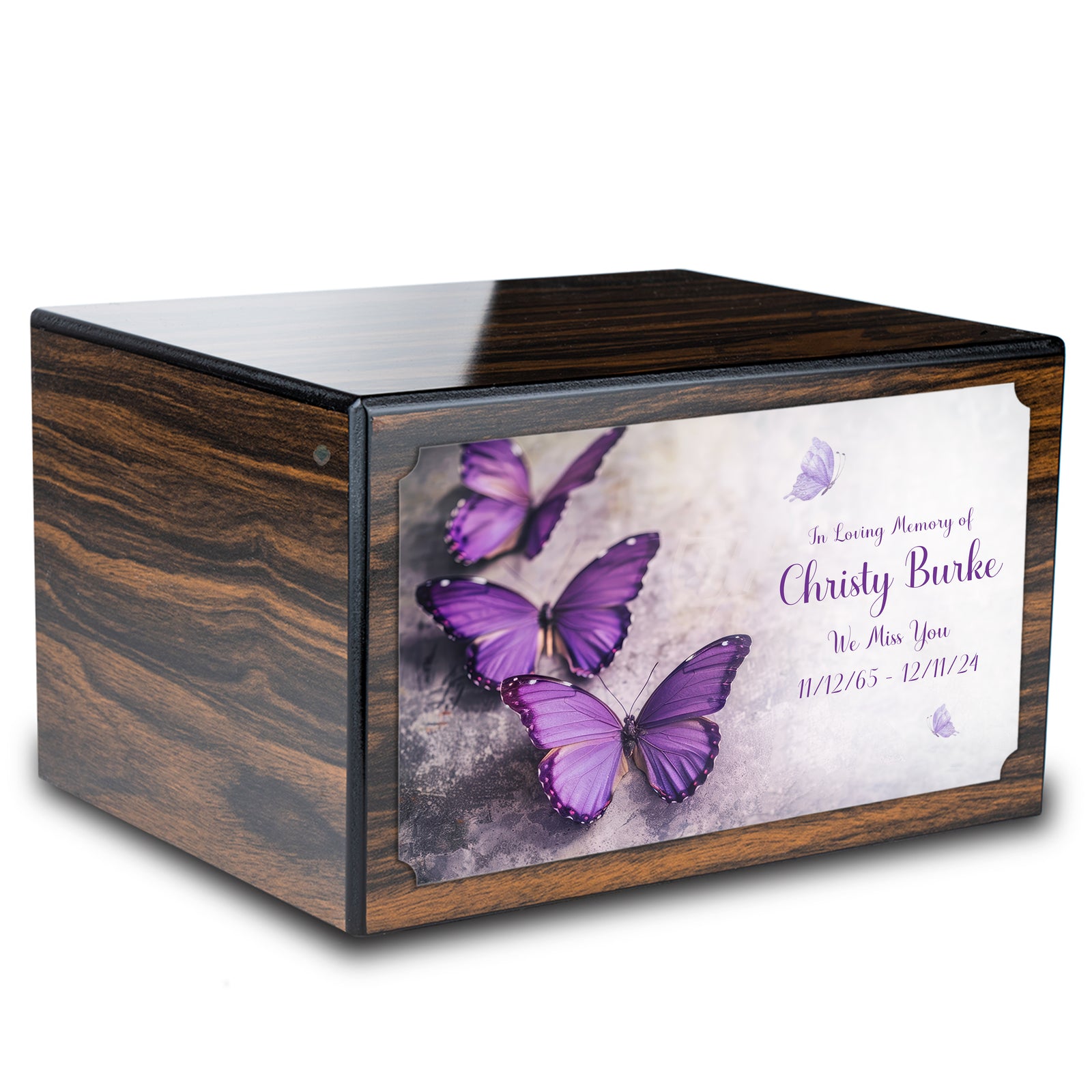 Custom Printed Heritage Espresso Butterflies Wood Box Cremation Urn
