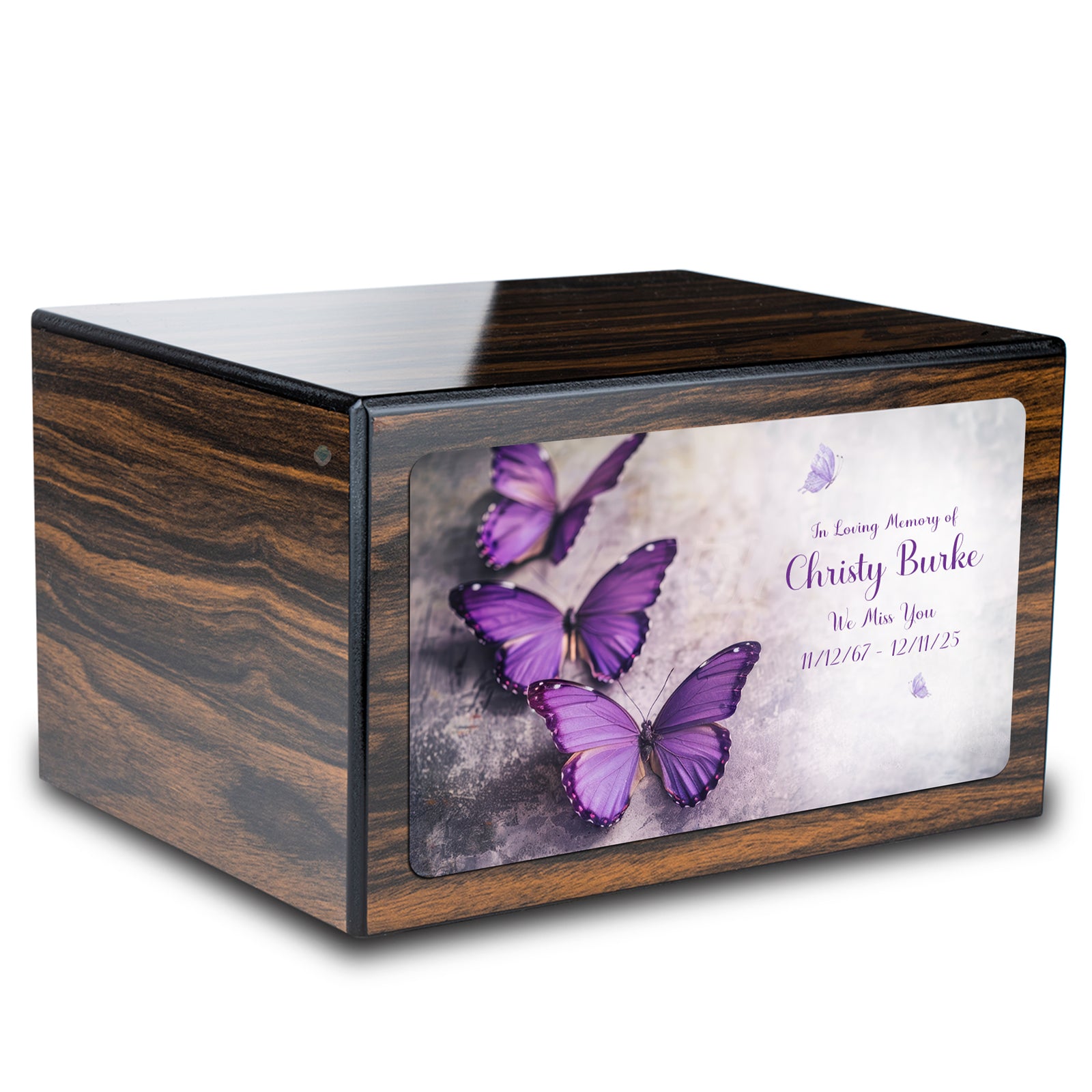 Custom Printed Heritage Espresso Butterflies Wood Box Cremation Urn