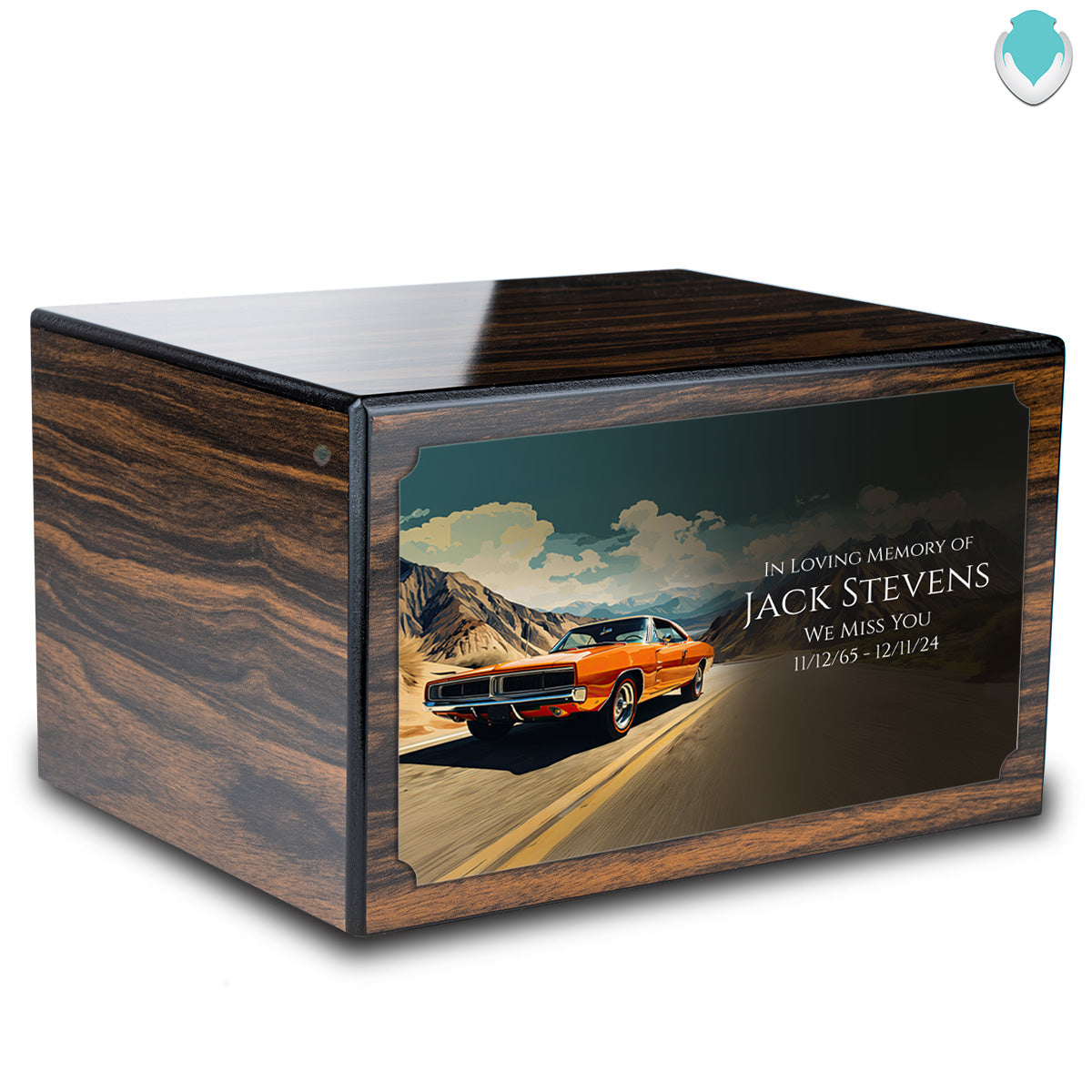 Custom Printed Heritage Espresso Classic Car Wood Box Cremation Urn
