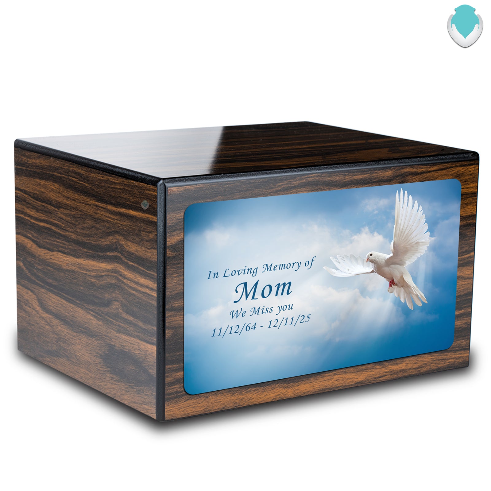 Custom Printed Heritage Espresso Dove Wood Box Cremation Urn