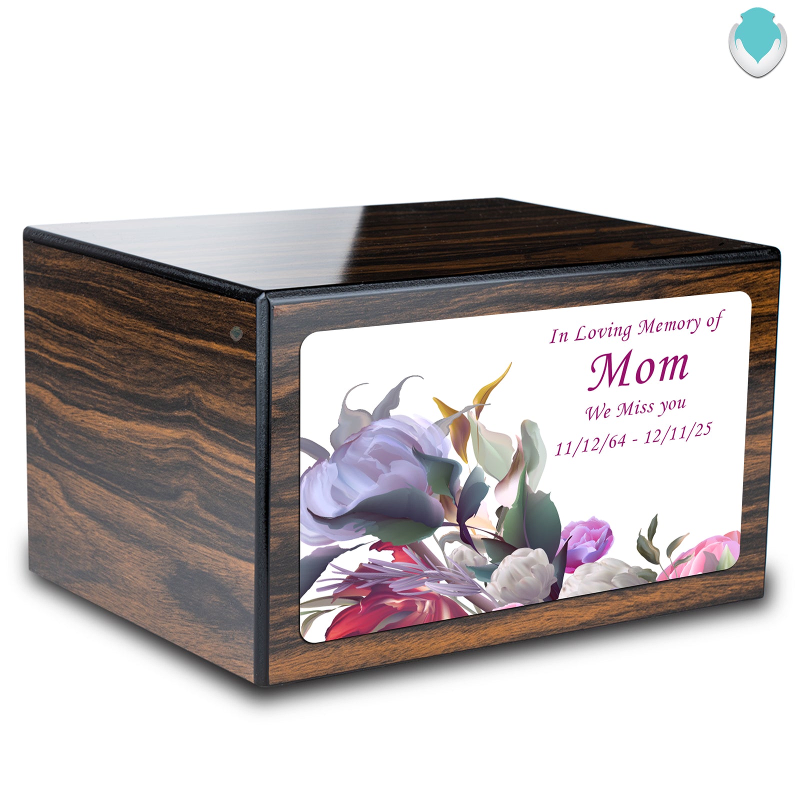 Custom Printed Heritage Espresso Flowers Wood Box Cremation Urn