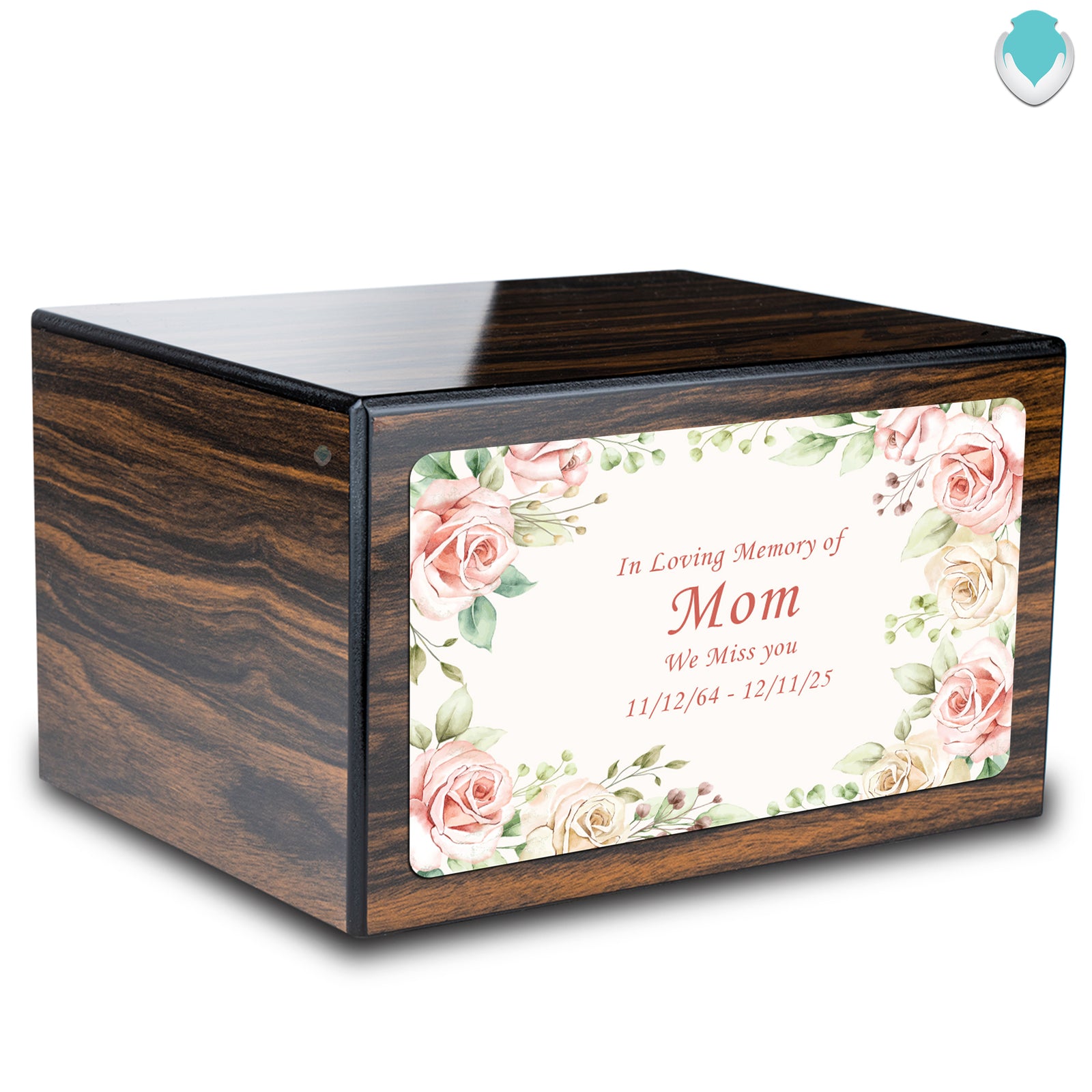 Custom Printed Heritage Espresso Flower Frame Wood Box Cremation Urn