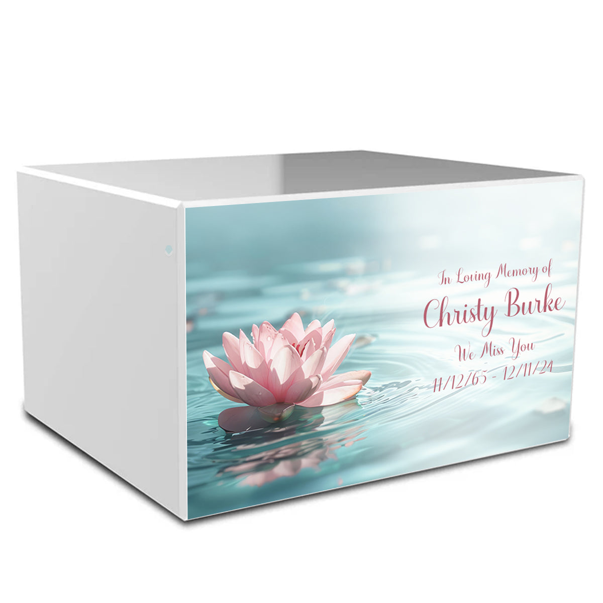 Custom Printed Heritage Lotus Flower Wood Box Cremation Urn