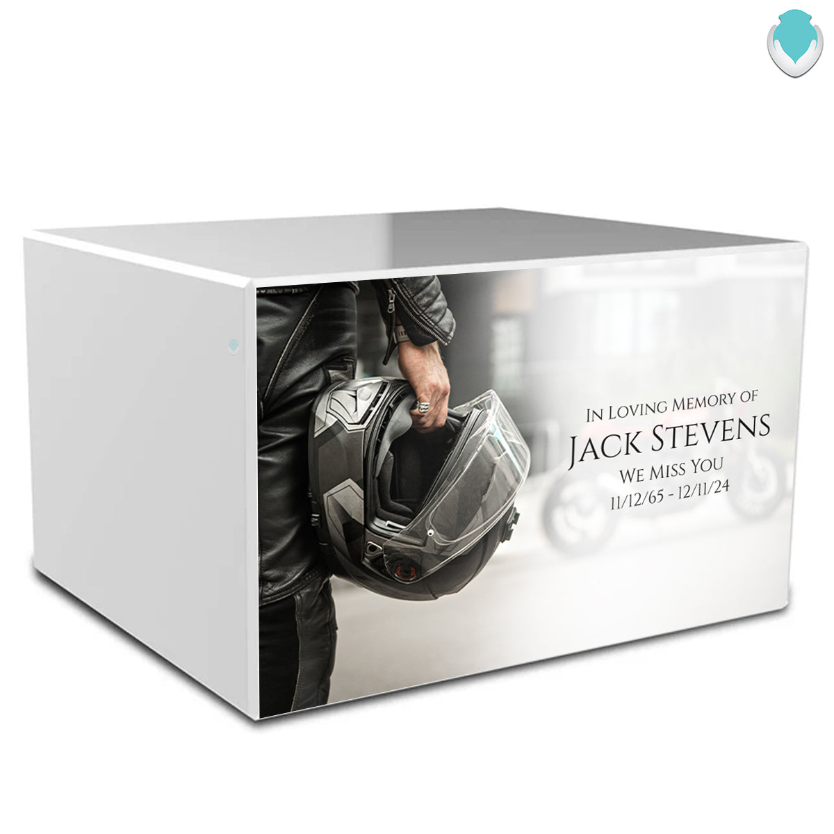 Custom Printed Heritage Motorcycle Helmet Wood Box Cremation Urn