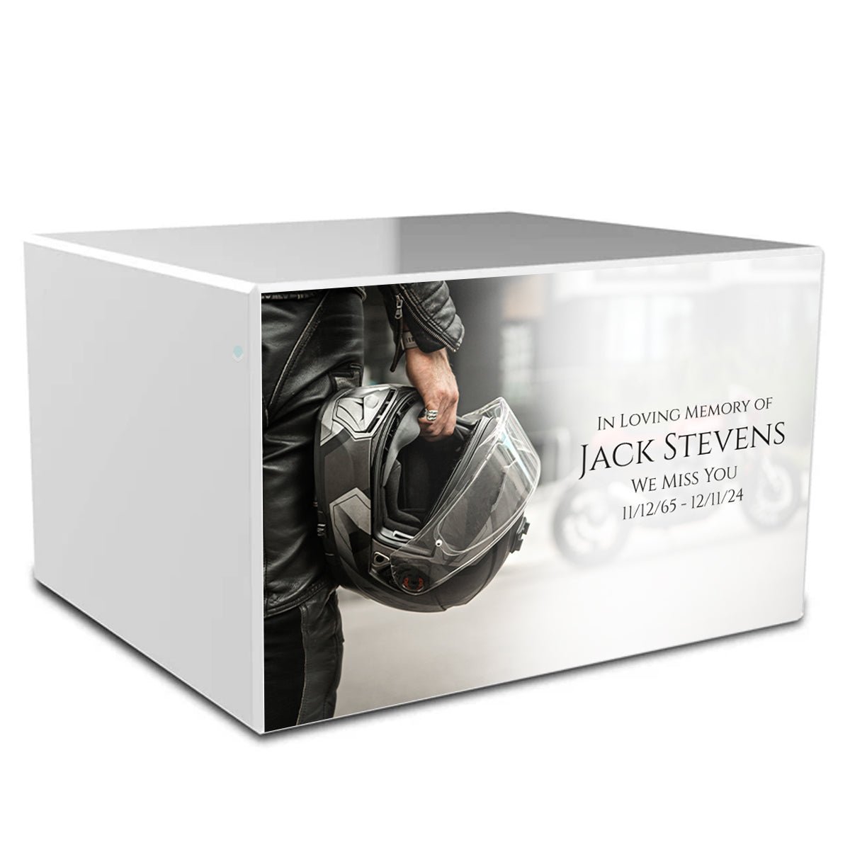 Custom Printed Heritage Motorcycle Helmet Wood Box Cremation Urn