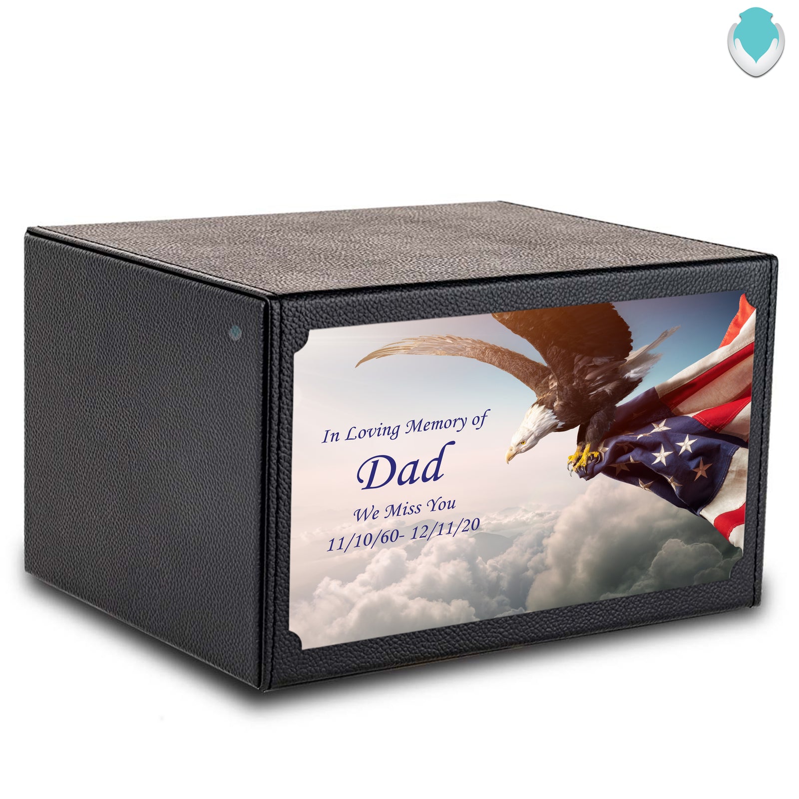 Custom Printed Heritage Leather American Eagle Wood Box Cremation Urn