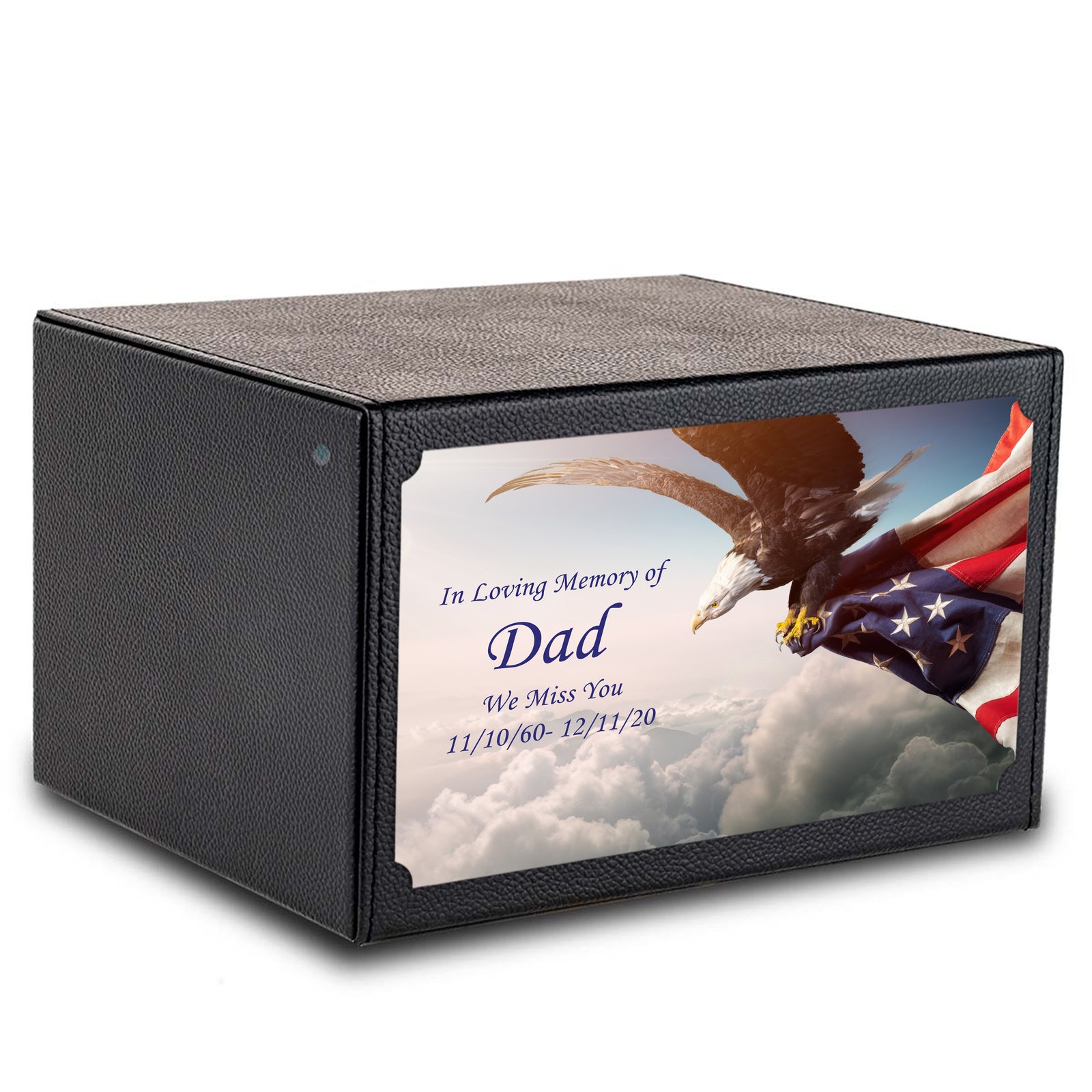Custom Printed Heritage Leather American Eagle Wood Box Cremation Urn