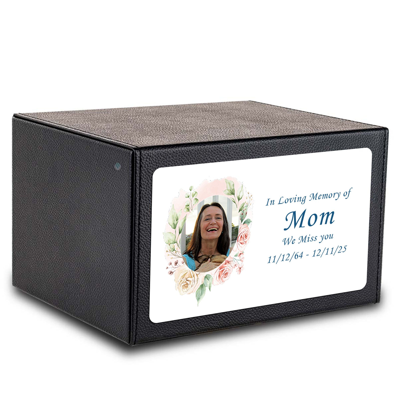 Custom Printed Heritage Leather Photo Frame Wood Box Cremation Urn