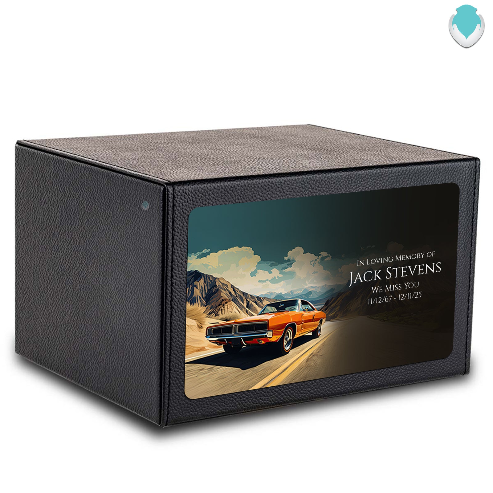 Custom Printed Heritage Leather Classic Car Wood Box Cremation Urn