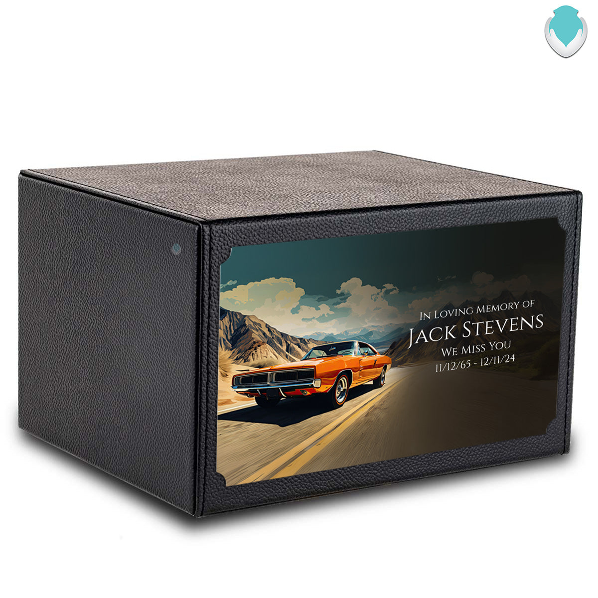 Custom Printed Heritage Leather Classic Car Wood Box Cremation Urn
