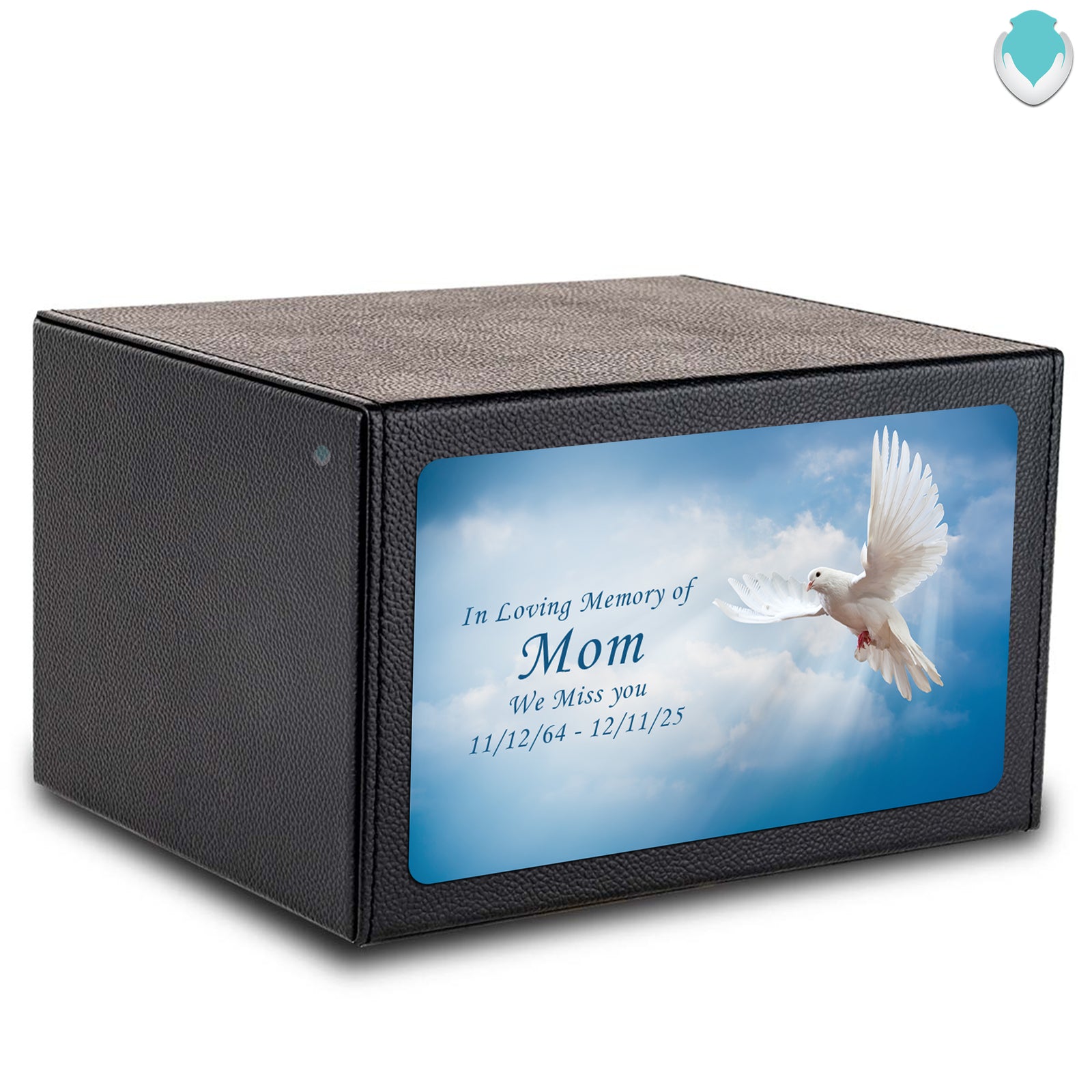 Custom Printed Heritage Leather Dove Wood Box Cremation Urn