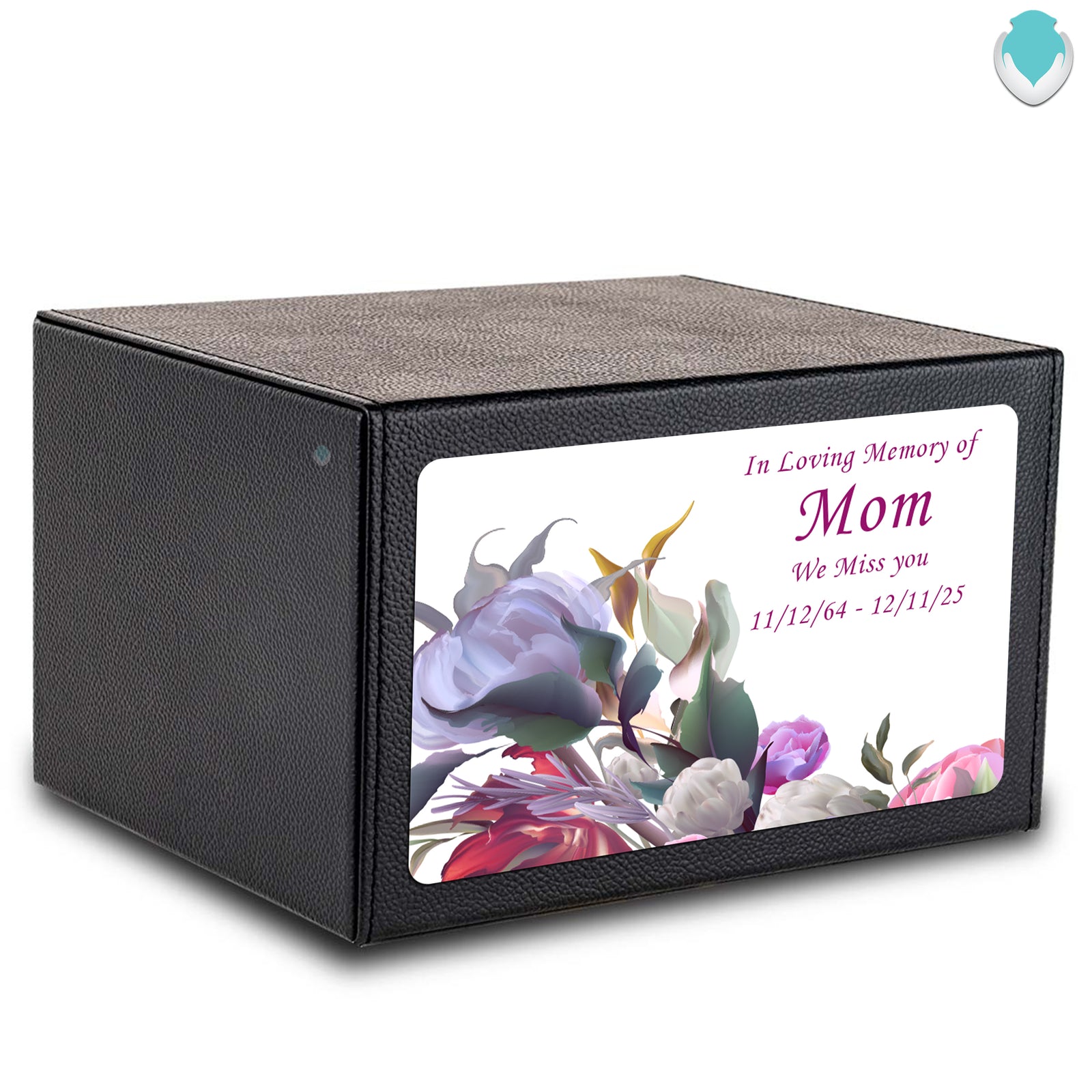 Custom Printed Heritage Leather Flowers Wood Box Cremation Urn