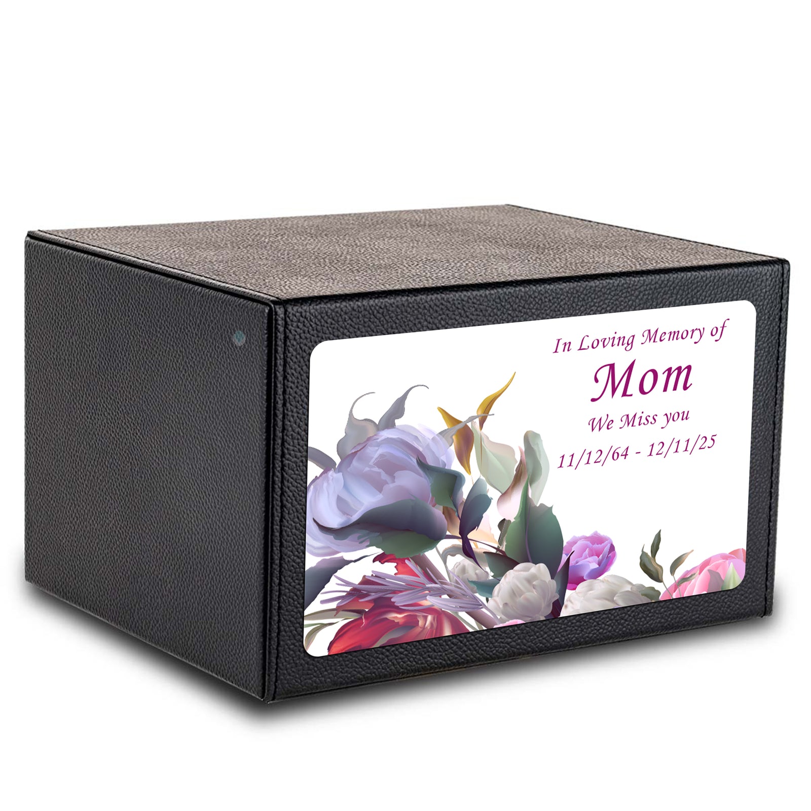 Custom Printed Heritage Leather Flowers Wood Box Cremation Urn