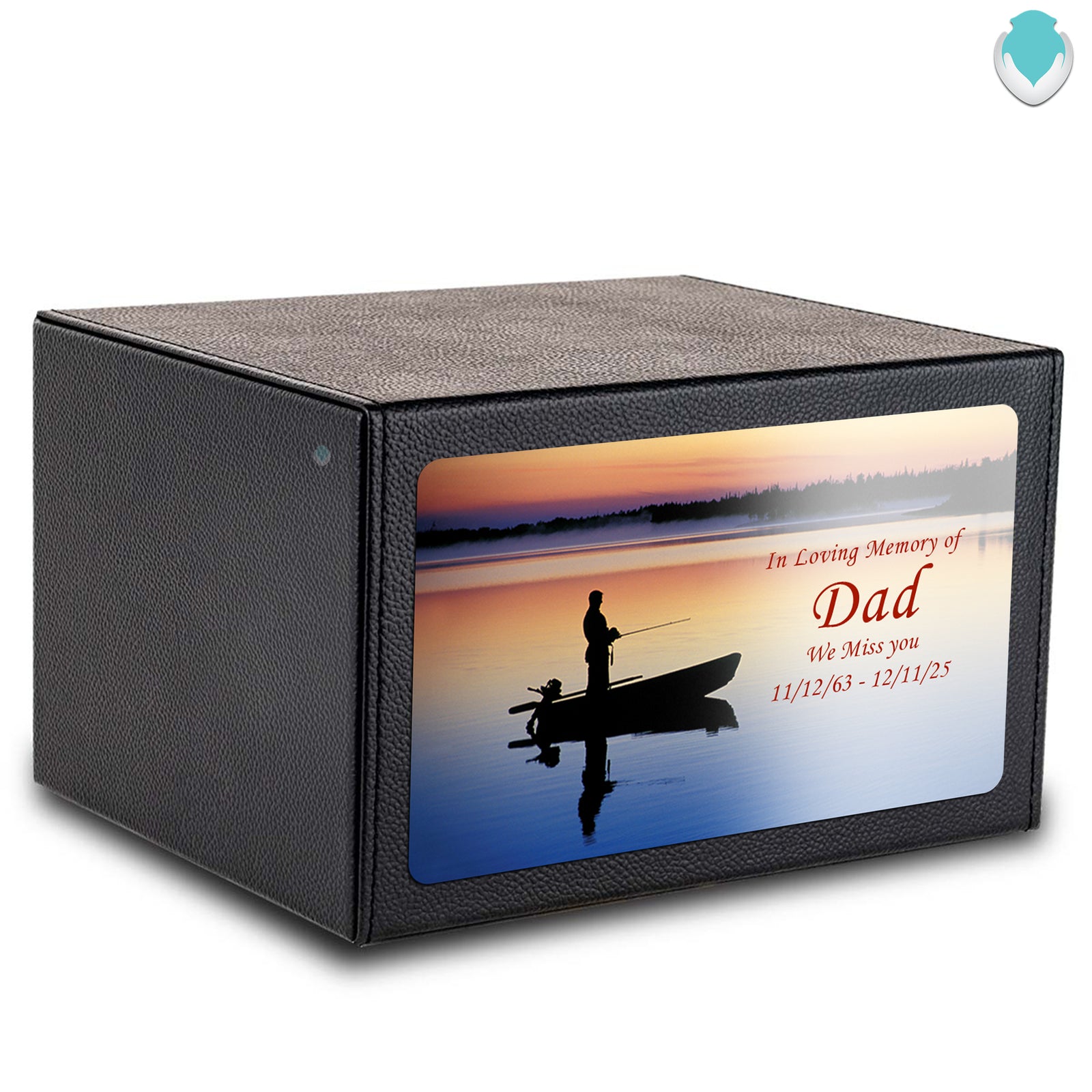 Custom Printed Heritage Leather Fishing Wood Box Cremation Urn
