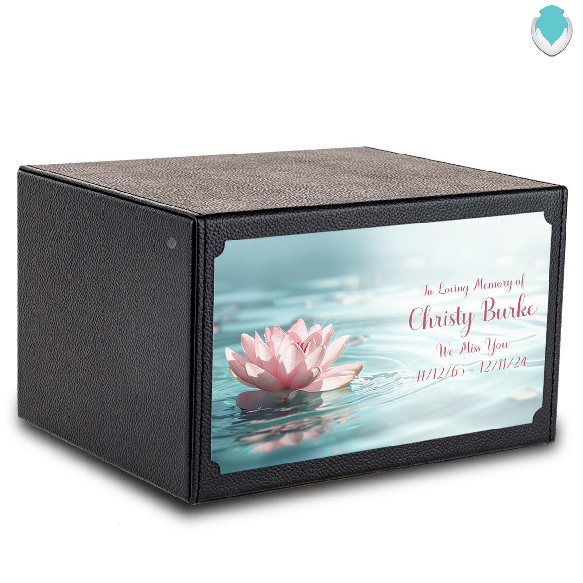 Custom Printed Heritage Leather Lotus Flower Wood Box Cremation Urn