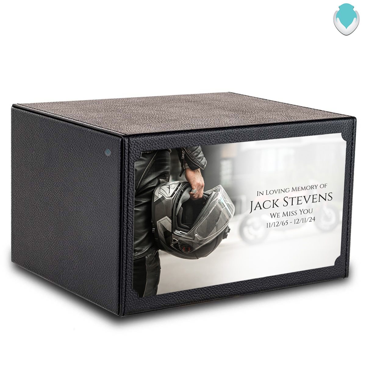 Custom Printed Heritage Leather Motorcycle Helmet Wood Box Cremation Urn