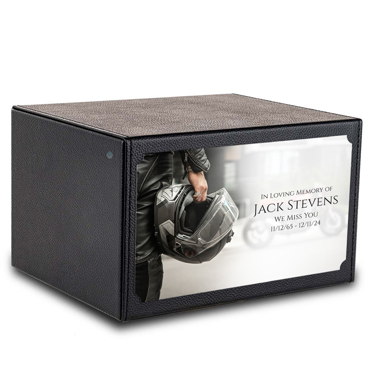 Custom Printed Heritage Leather Motorcycle Helmet Wood Box Cremation Urn