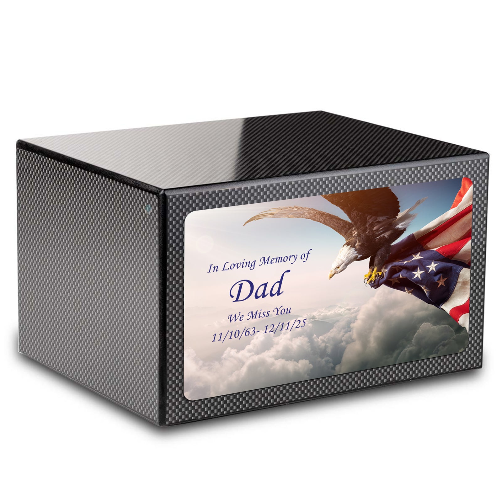 Custom Printed Heritage Carbon Fiber American Eagle Wood Box Cremation Urn