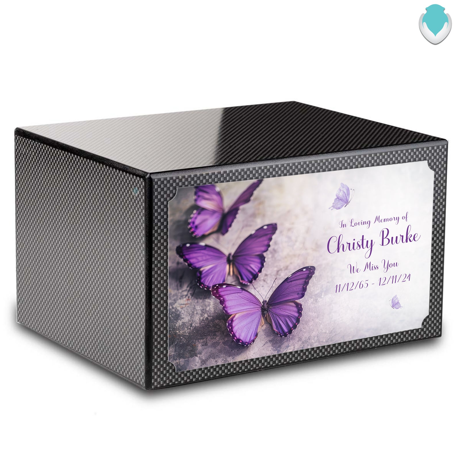 Custom Printed Heritage Carbon Fiber Butterflies Wood Box Cremation Urn