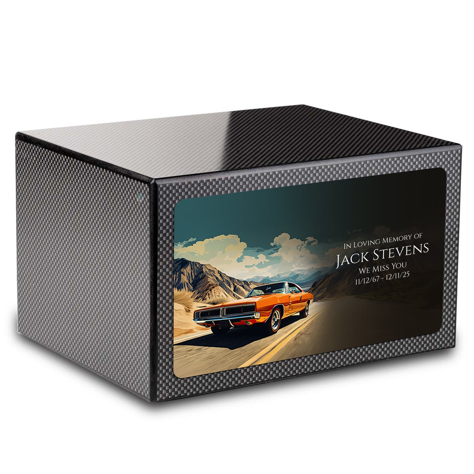 Custom Printed Heritage Carbon Fiber Classic Car Wood Box Cremation Urn
