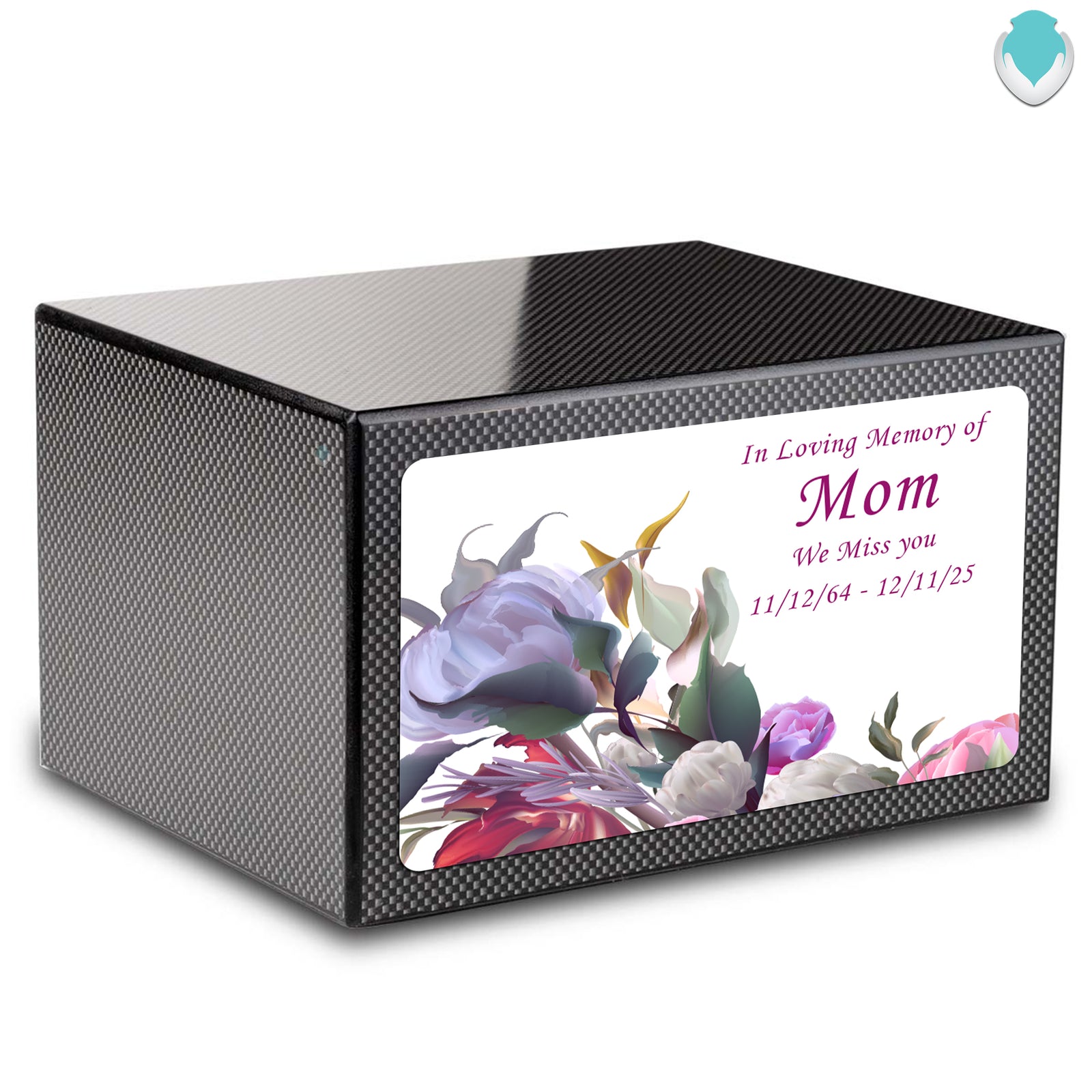 Custom Printed Heritage Carbon Fiber Flowers Wood Box Cremation Urn