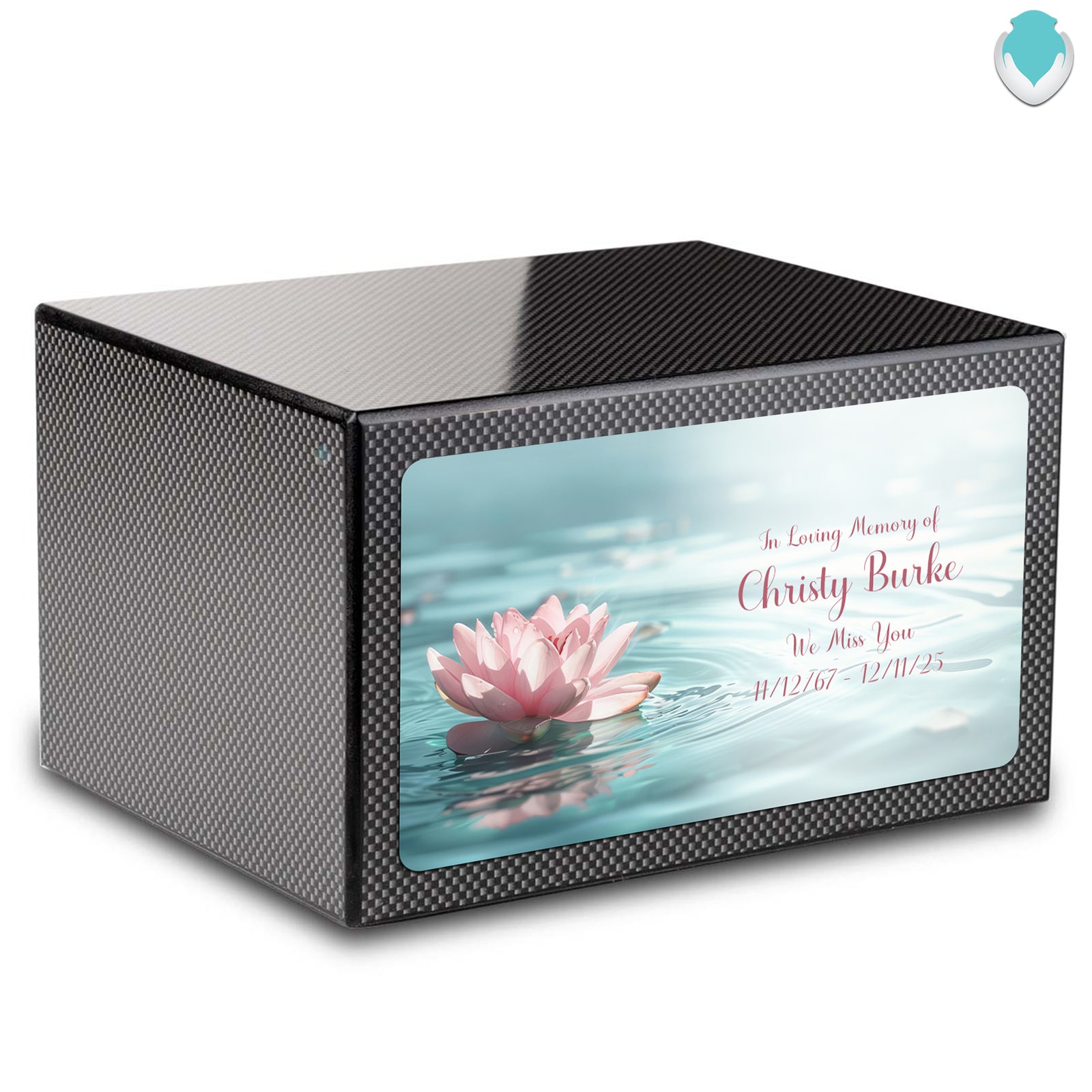 Custom Printed Heritage Carbon Fiber Lotus Flower Wood Box Cremation Urn